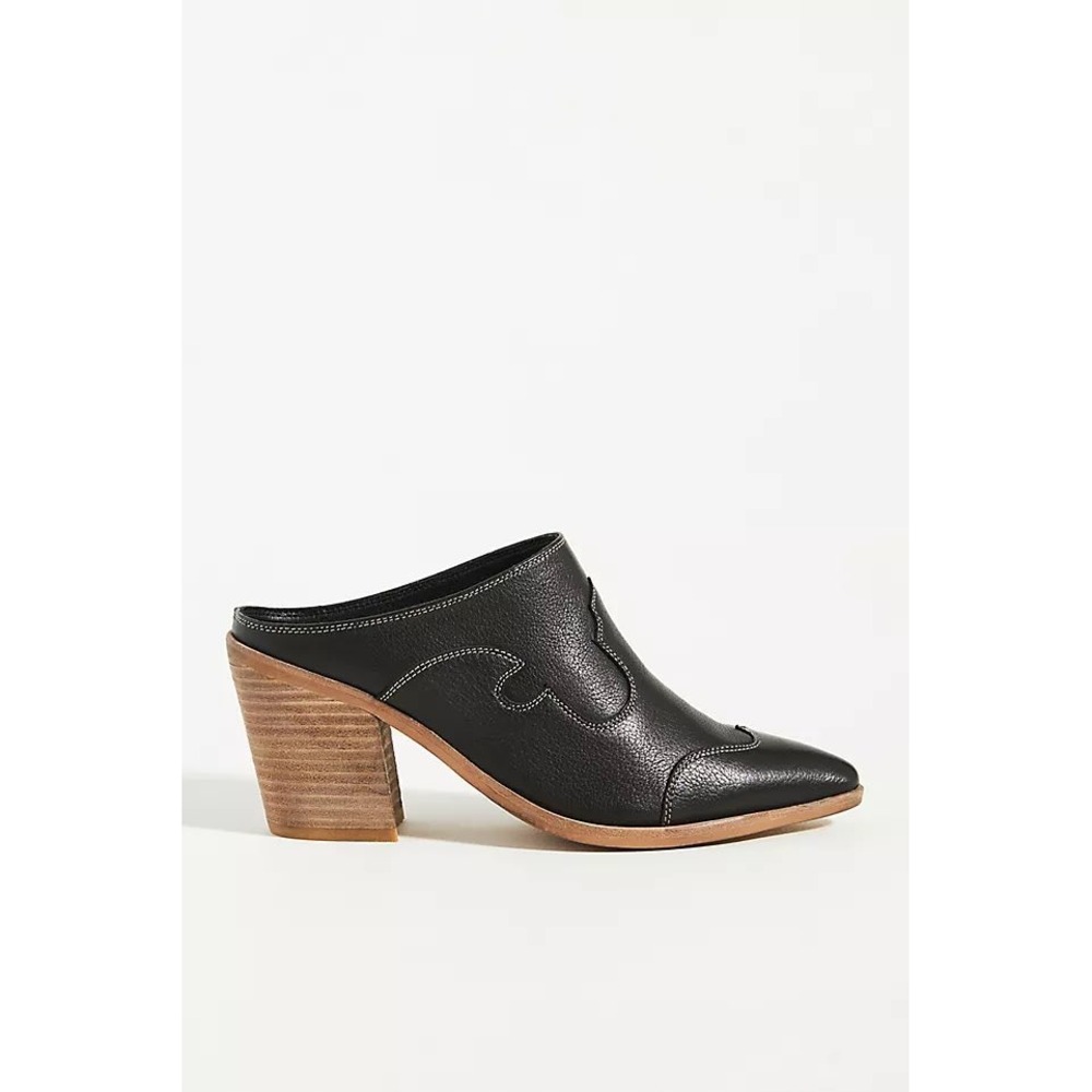 Silent Hill Womens Black Leather Western Pointed Toe Block Heel Mules Size 41 10